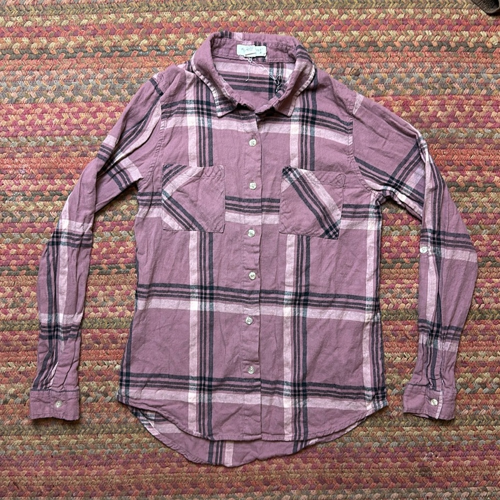 FULL TILT PURPLE FLANNEL PLAID BUTTON UP